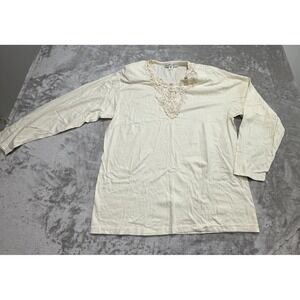 Maureen‎ Benun Blouse Women's Size Medium Oversized Off White Stitched Neckline
